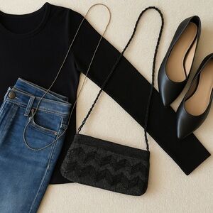 Vintage 1960s Black Beaded Zigzag Shoulder Bag – Handmade Hong Kong